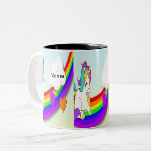 名前をカスタムするのかわいいユニコーンのコーヒー・マグ ツートーンマグカップ (正面左)