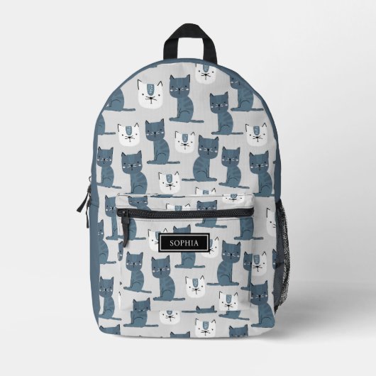 名前をカスタムするのかわいい猫パターン北欧キッズ プリントバックパック (正面)