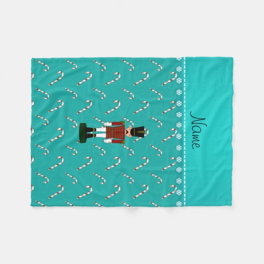 名前をカスタムするのくるみ割りのターコイズのキャンディ・ケーン フリースブランケット (正面(横))