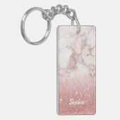 名前をカスタムするののどのばら色の金ゴールドのグリッターの白の大理石 キーホルダー (正面左)