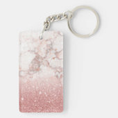 名前をカスタムするののどのばら色の金ゴールドのグリッターの白の大理石 キーホルダー (裏面)