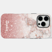 名前をカスタムするののどのばら色の金ゴールドのグリッターの白の大理石 Case-Mate iPhoneケース (裏面 (横))