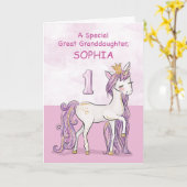 名前をカスタムするのひ孫娘の第1誕生日のピンク カード (黄色い花)