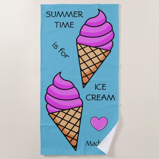 名前をカスタムするのアイスクリームのビーチタオル ビーチタオル (正面)