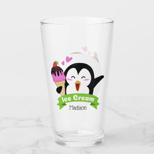 名前をカスタムするのアイスクリームのペンギンのパイントガラス タンブラーグラス (裏面)