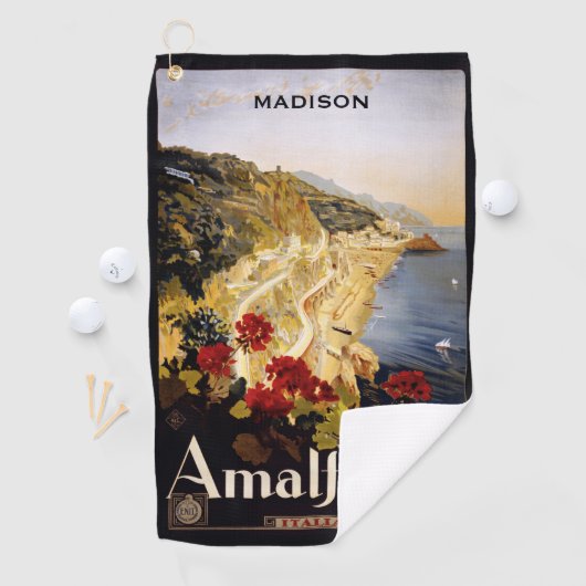 名前をカスタムするのアマルフィイタリアのヴィンテージ旅行 ゴルフタオル (インサイチュ)