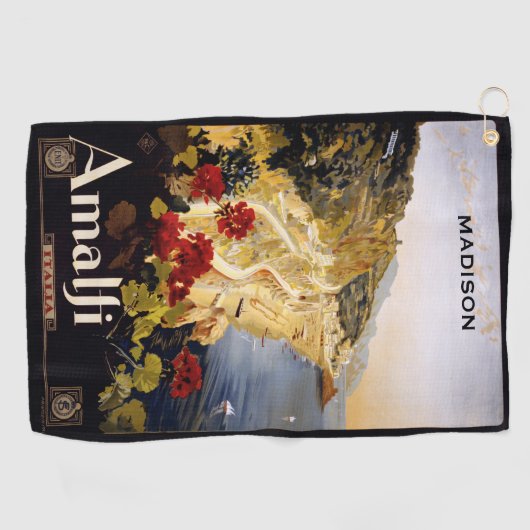 名前をカスタムするのアマルフィイタリアのヴィンテージ旅行 ゴルフタオル (横)