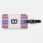 名前をカスタムするのイニシャル + さまざまな色のストライプ ラゲッジタグ (正面横)