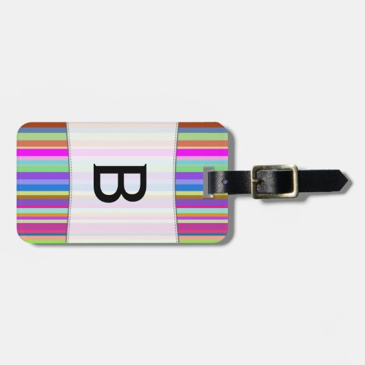 名前をカスタムするのイニシャル + さまざまな色のストライプ ラゲッジタグ (正面横)