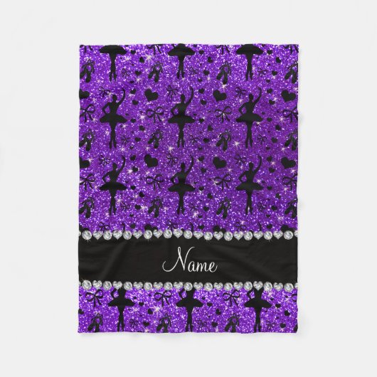 名前をカスタムするのインディゴの紫色のグリッターのバレリーナ フリースブランケット (正面)