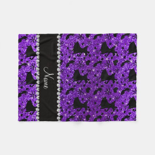 名前をカスタムするのインディゴの紫色のグリッターの社交ダンス フリースブランケット (正面(横))