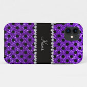 名前をカスタムするのインディゴの紫色のグリッターの黒の水玉模様 Case-Mate iPhoneケース (裏面(横))