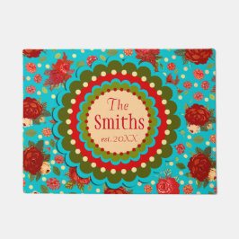 名前をカスタムするのエレガントなヴィンテージのバラのドア・マット ドアマット