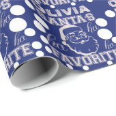 名前をカスタムするのオリビアかわいくおもしろいなサンタクロースの青 ラッピングペーパー (ロールコーナー)