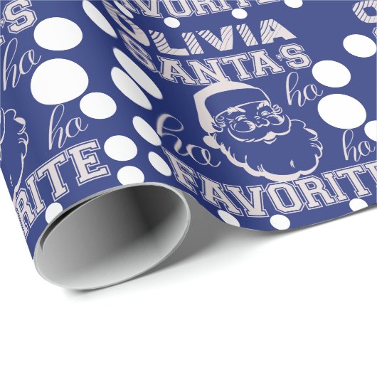 名前をカスタムするのオリビアかわいくおもしろいなサンタクロースの青 ラッピングペーパー (ロールコーナー)