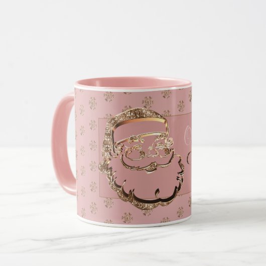 名前をカスタムするのオリビアのクリスマスのマグのかわいいサンタのピンク マグカップ (正面左)