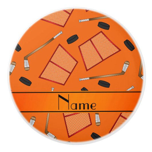 名前をカスタムするのオレンジアイスホッケー用スティックのパックの網 セラミックノブ (正面)