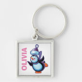 名前をカスタムするのキーホルダーのクリスマスのスケートで滑るのペンギン キーホルダー (正面)