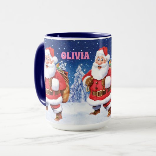 名前をカスタムするのクリスマスのコーヒー・マグ、すてきなサンタ マグカップ (正面左)