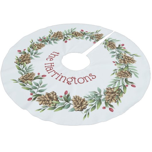 名前をカスタムするのクリスマスのリースの木のスカート ブラッシュドポリエステルツリースカート (アングル)