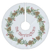 名前をカスタムするのクリスマスのリースの木のスカート ブラッシュドポリエステルツリースカート (正面)