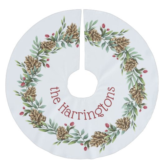 名前をカスタムするのクリスマスのリースの木のスカート ブラッシュドポリエステルツリースカート (正面)