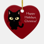 名前をカスタムするのクリスマスの子ネコのオーナメント セラミックオーナメント (正面)