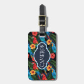 名前をカスタムするのコンゴウインコおよびハイビスカスパターン ラゲッジタグ (正面縦)