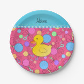 名前をカスタムするのゴム製アヒルのピンクのベビーのラッセル音 ペーパープレート (正面)
