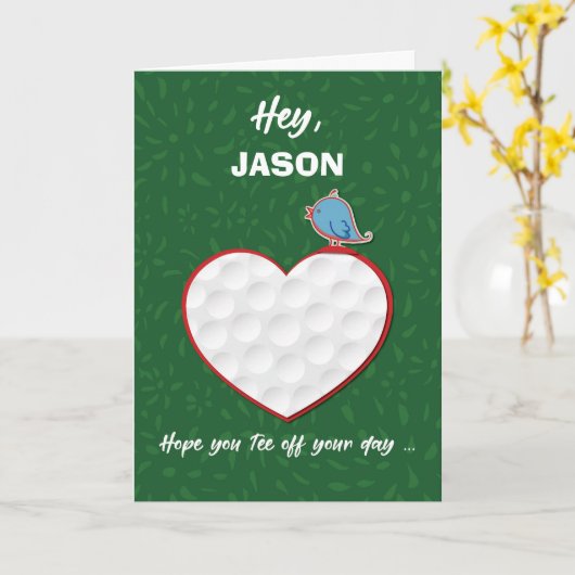名前をカスタムするのゴルフはハートのバレンタインのプレティーンを遊ばします カード (黄色い花)