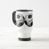 名前をカスタムするのサッカーボールのマグ トラベルマグ (正面左)