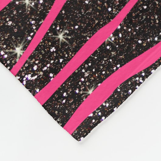 名前をカスタムするのショッキングピンクのシマウマのストライブ柄の黒のグリッター フリースブランケット (角)