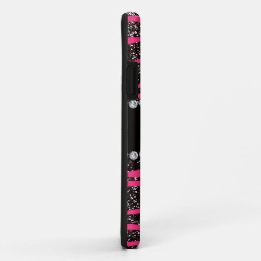 名前をカスタムするのショッキングピンクのシマウマのストライブ柄の黒のグリッター Case-Mate iPhoneケース (裏面/右)