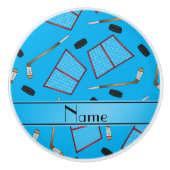 名前をカスタムするのスカイブルーのアイスホッケー用スティックのパックの網 セラミックノブ (正面)