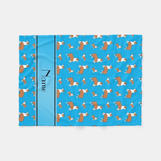 名前をカスタムするのスカイブルーのウェルシュコーギーのペンブローク犬 フリースブランケット (正面(横))