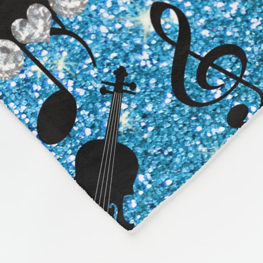 名前をカスタムするのスカイブルーのグリッターのバイオリン音楽ノート フリースブランケット (角)