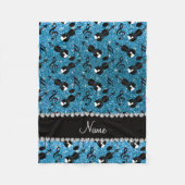 名前をカスタムするのスカイブルーのグリッターのバイオリン音楽ノート フリースブランケット (正面)