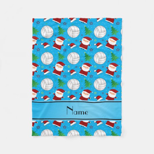 名前をカスタムするのスカイブルーのバレーボールのクリスマスパターン フリースブランケット (正面)