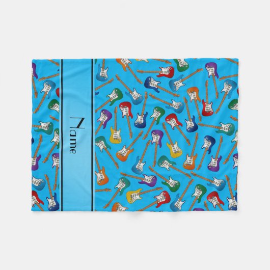 名前をカスタムするのスカイブルーの多彩なエレキギター フリースブランケット (正面(横))