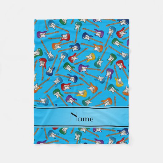 名前をカスタムするのスカイブルーの多彩なエレキギター フリースブランケット (正面)