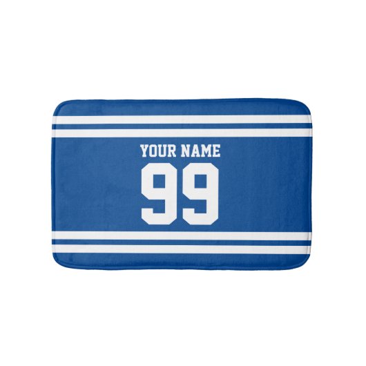 名前をカスタムするのストライプのな青いフットボールのjersey数 バスマット (正面)