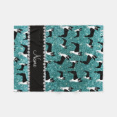 名前をカスタムするのターコイズのグリッターのボストンテリア フリースブランケット (正面(横))