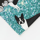 名前をカスタムするのターコイズのグリッターのボストンテリア フリースブランケット (角)