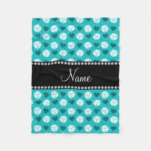 名前をカスタムするのターコイズのバレーボールおよびハート フリースブランケット (正面)