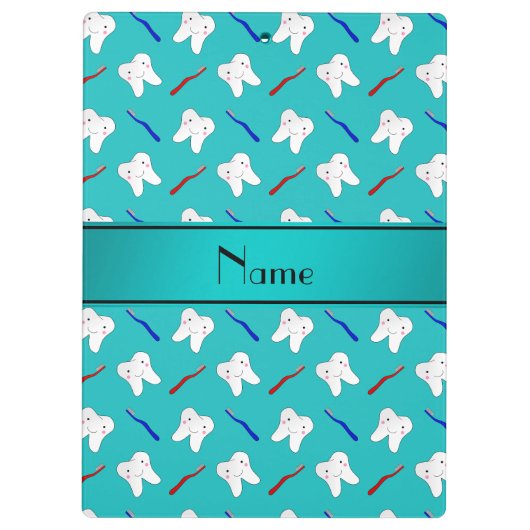 名前をカスタムするのターコイズのブラシおよび歯パターン クリップボード (裏面)