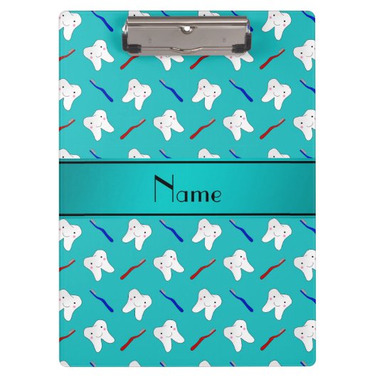 名前をカスタムするのターコイズのブラシおよび歯パターン クリップボード (正面)