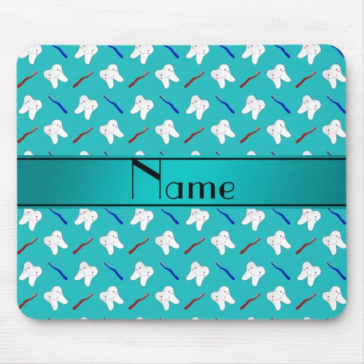 名前をカスタムするのターコイズのブラシおよび歯パターン マウスパッド (正面)