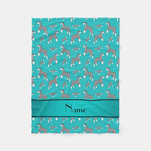 名前をカスタムするのターコイズのミニチュア・シュナウツァー犬 フリースブランケット (正面)