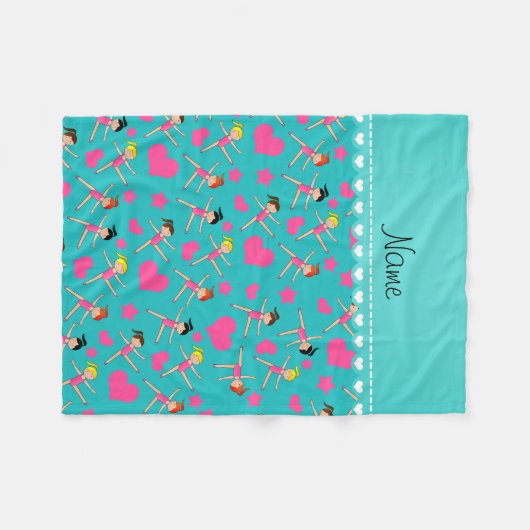 名前をカスタムするのターコイズの女の子の体育専門家のハートの星 フリースブランケット (正面(横))