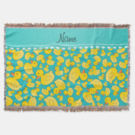 名前をカスタムするのターコイズのrubberducksの青い縞 スローブランケット